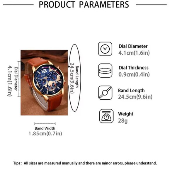 Gift 2PCS Set Fashion Men Watch W/Bracelet Luxury Business Casual Leather Strap - Picture 3 of 6